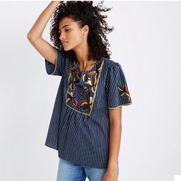 Madewell Tops - Madewell embroidered fable peasant top in twilight